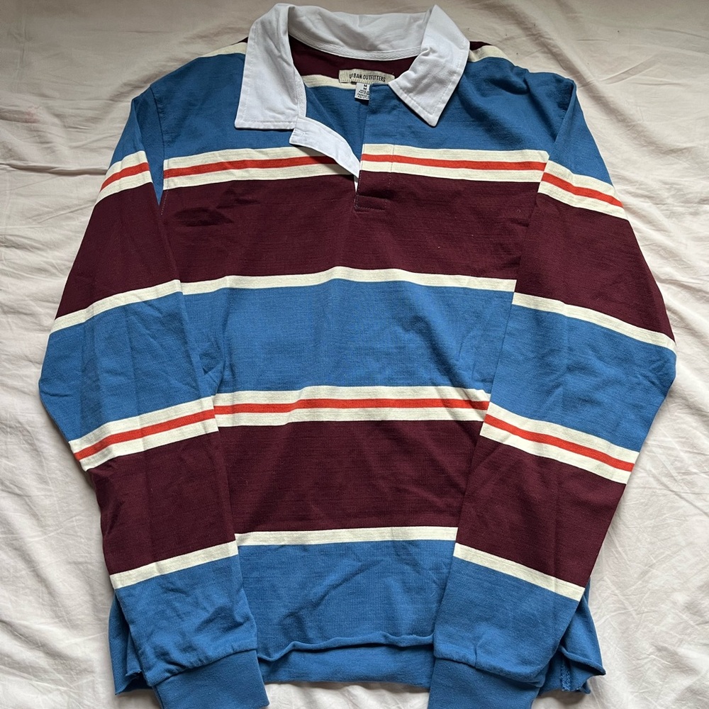 Urban Outfitters Men's Rugby Shirt - Blue and Maroon